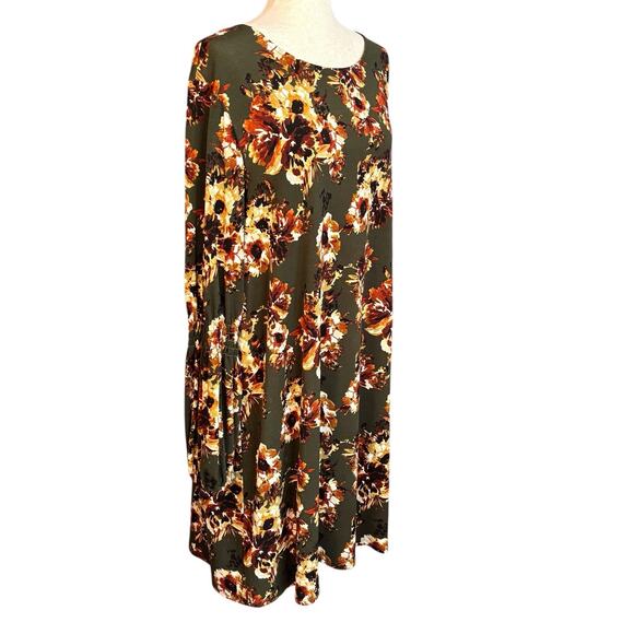 Madison Leigh Woman Size 20W Shift Dress Green Floral Long Sleeve Stretch Fall - Picture 5 of 8